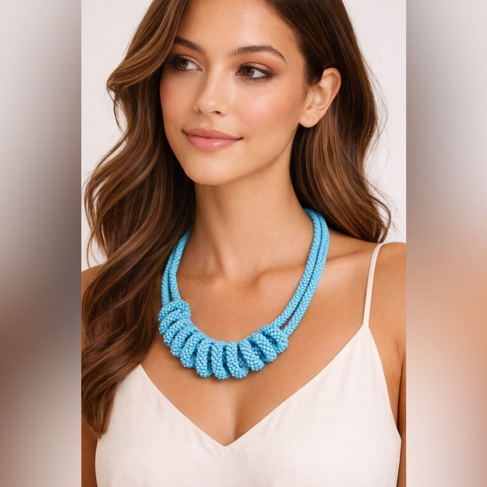 Statement Turquoise Beaded Coil Necklace | Bold Boho Chunky Jewelry